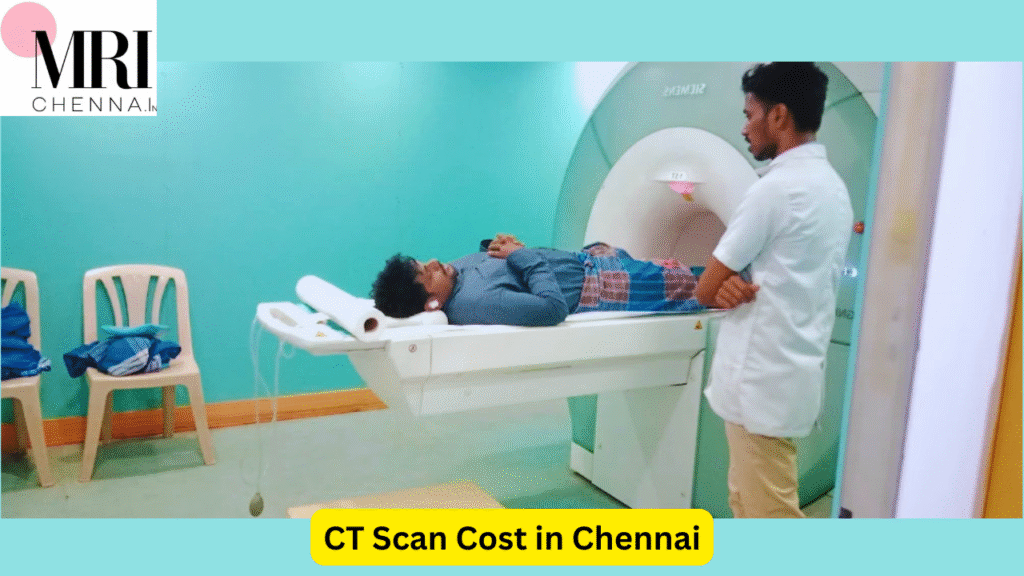 A patient undergoing a CT scan in a diagnostic centre in Chennai, highlighting CT Scan Cost in Chennai for 2025 healthcare price comparison.